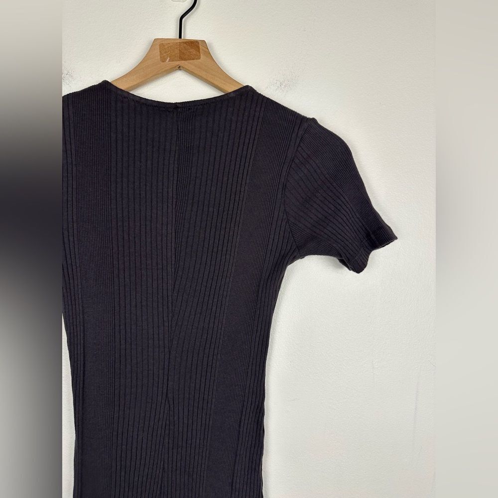 Monrow Women's Black Ribbed Short Sleeve Cutout Mini T-Shirt Dress Size XS - Picture 10 of 10